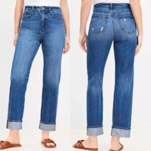 Loft Straight Jeans Sz 10 High Rise Medium Blue Wash Casual Curvy Stretch Denim